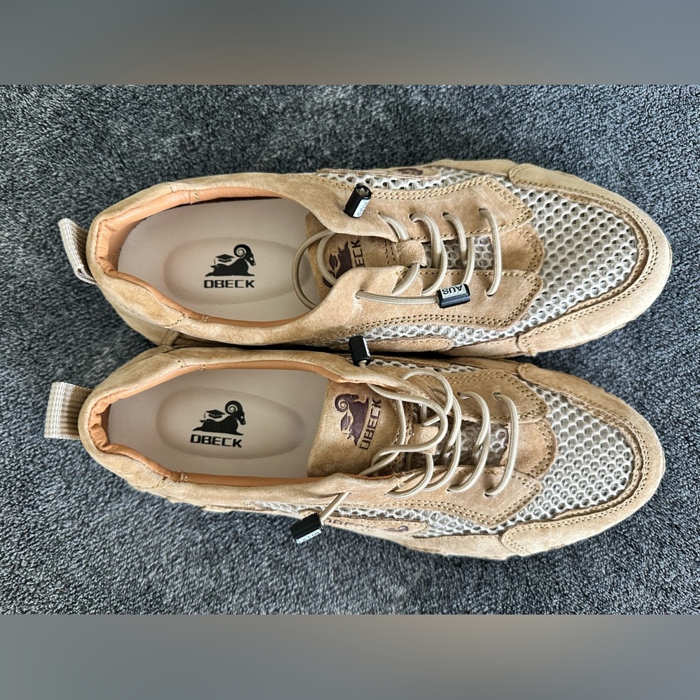 DBECK Men's Lightweight Beige Mesh Suede Casual Sneakers, Size 9 (US), 42 (EU) - Picture 4 of 6